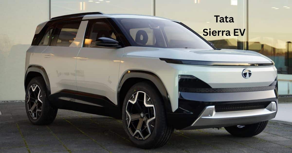 Tata Sierra EV electric SUV showcased with modern design at auto event