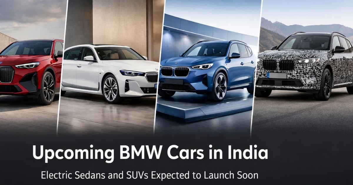 Upcoming BMW cars in India showcasing electric sedans and SUVs at auto display