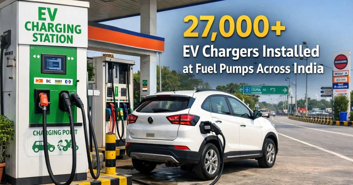 Electric vehicle charging station installed at a fuel pump in India as part of nationwide EV infrastructure expansion