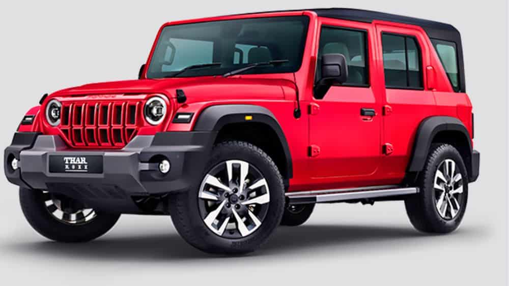 Red Mahindra Thar Roxx Star Edition parked outdoors