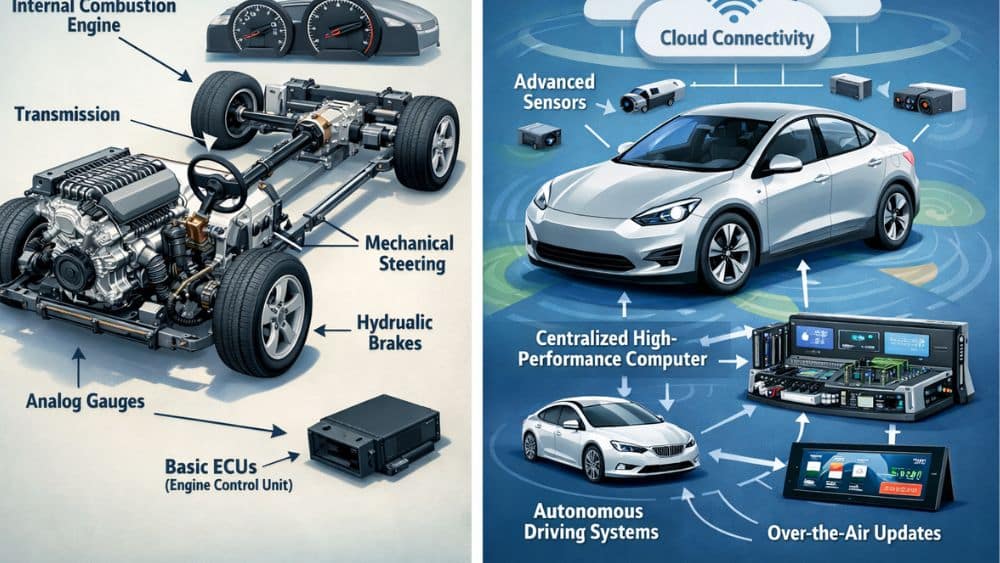 traditional car architecture vs software defined vehicle system