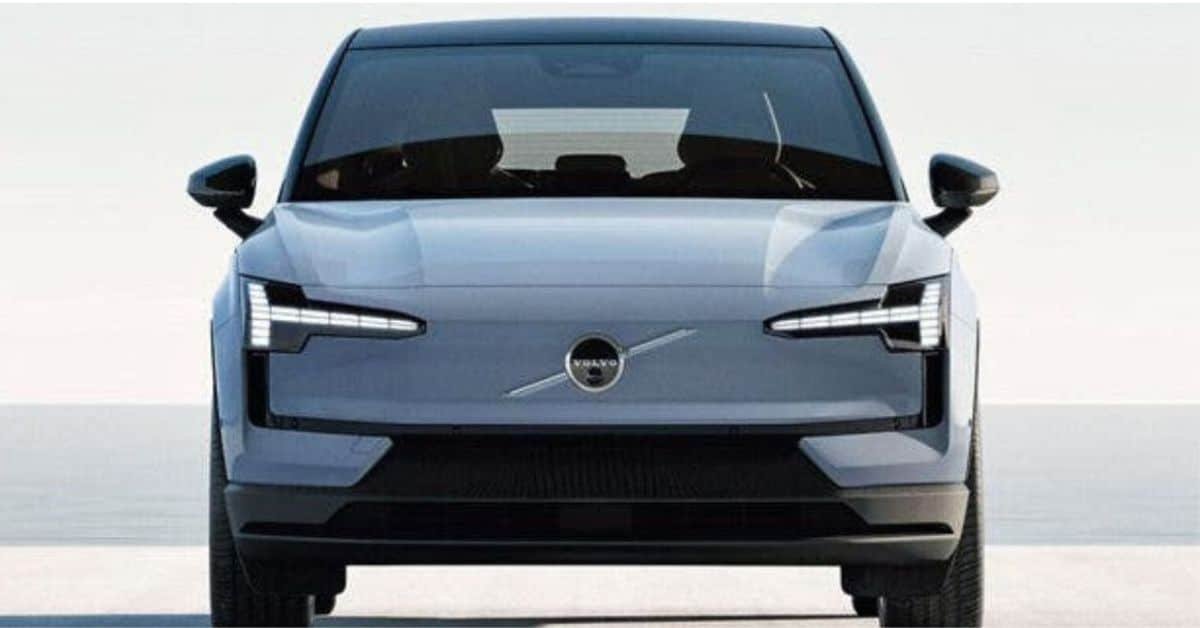 Volvo EX60 electric SUV interior with large touchscreen and minimalist cabin
