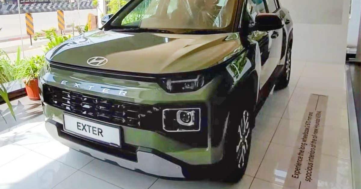 Hyundai Exter compact SUV driving on an Indian road