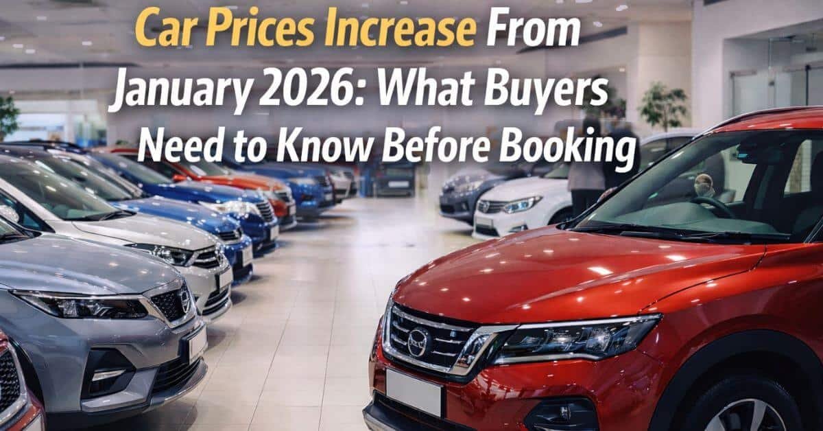 Cars displayed at an Indian showroom as automakers increase vehicle prices from January 2026