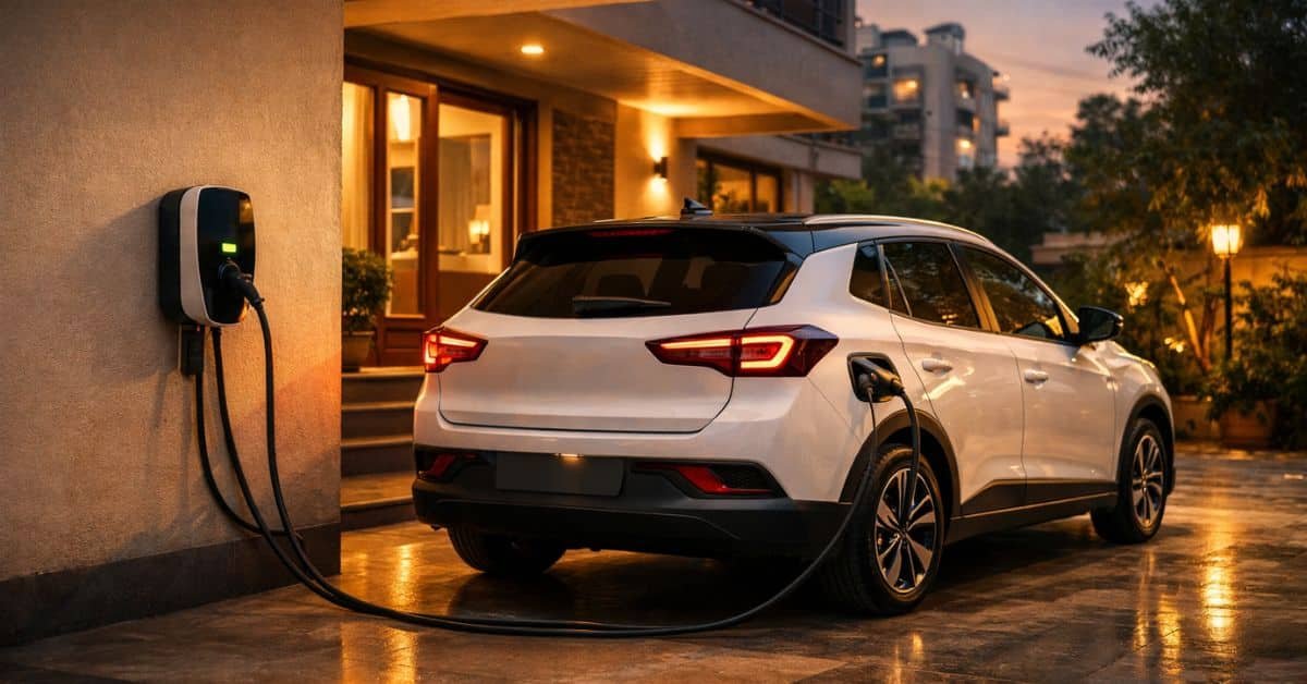 Electric car charging at home in India showing real ownership cost context