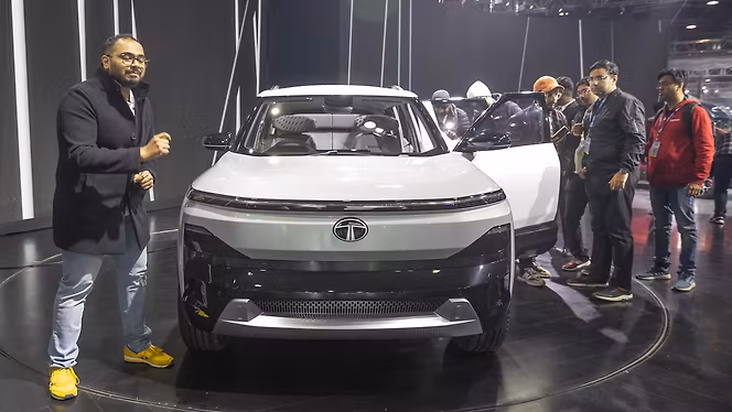 Tata Sierra EV electric SUV showcased as an upcoming premium electric vehicle in India