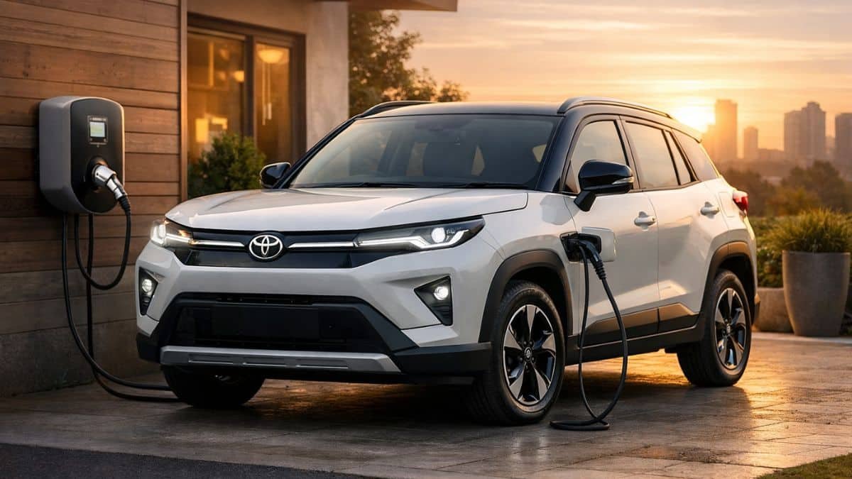 Toyota Urban Cruiser Ebella electric SUV parked with charging cable