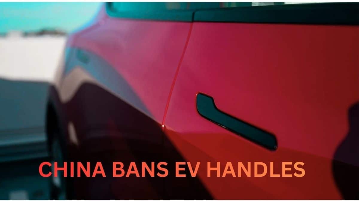 Electric vehicle door handle design showing visible mechanical handle after China bans hidden handles for crash rescue safety