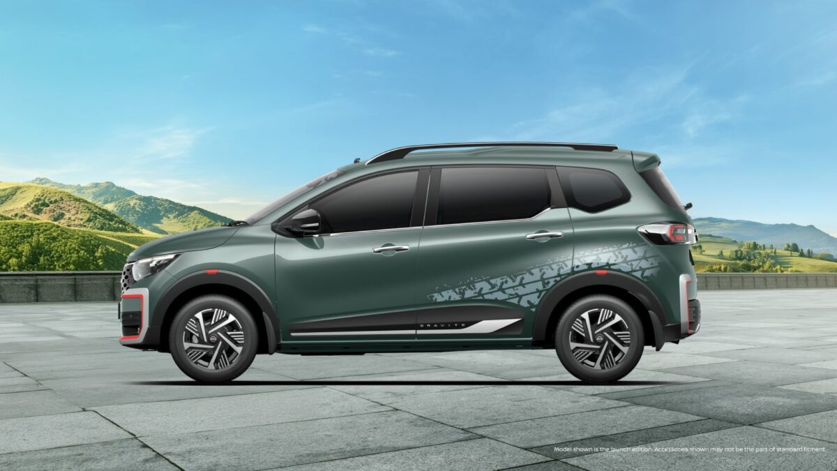 Nissan Gravite exterior side profile highlighting compact 7 seater MPV design