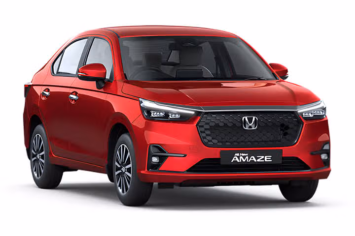 Honda Amaze compact sedan front view showing comfortable family design and practical boot space