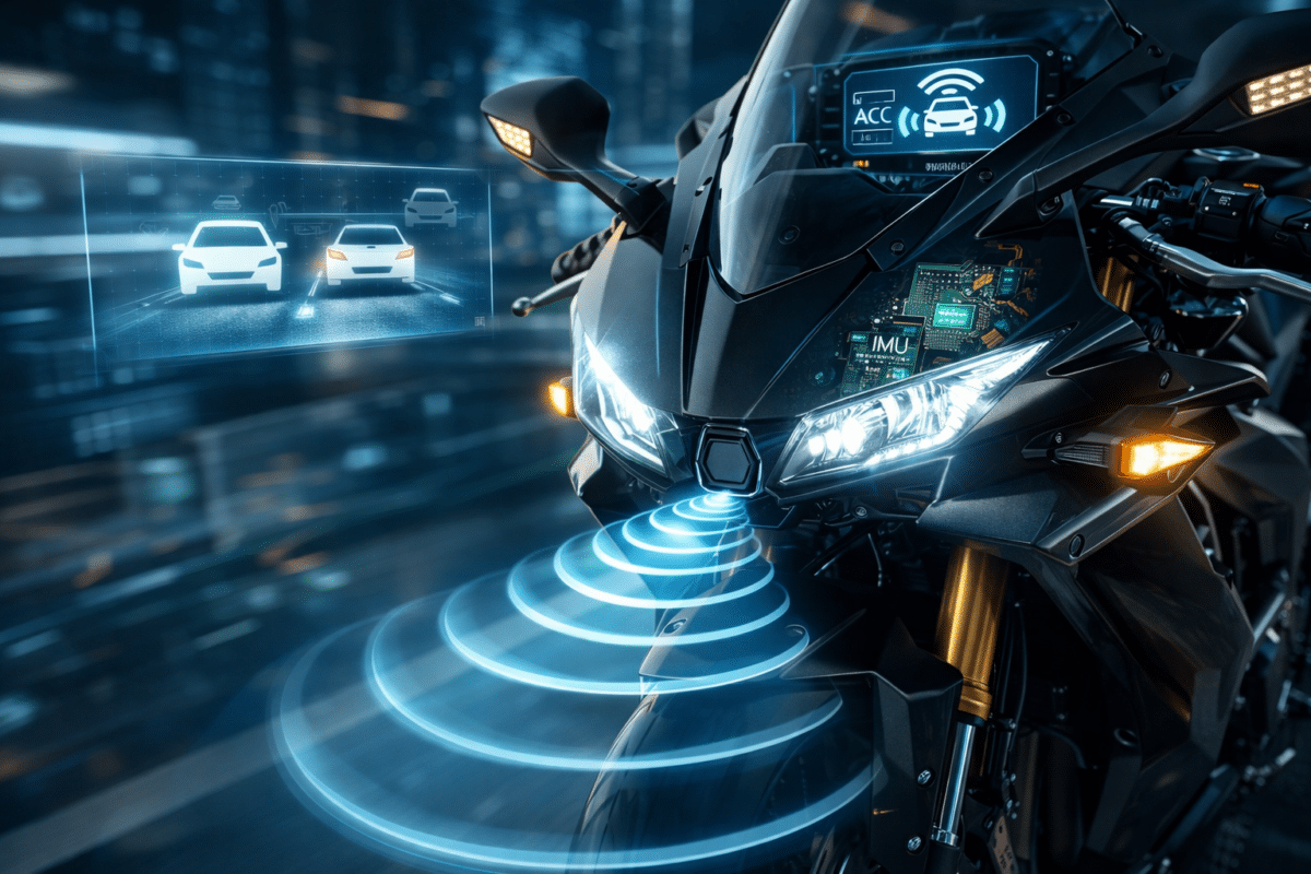 Motorcycle radar system and adaptive cruise control working in real-time