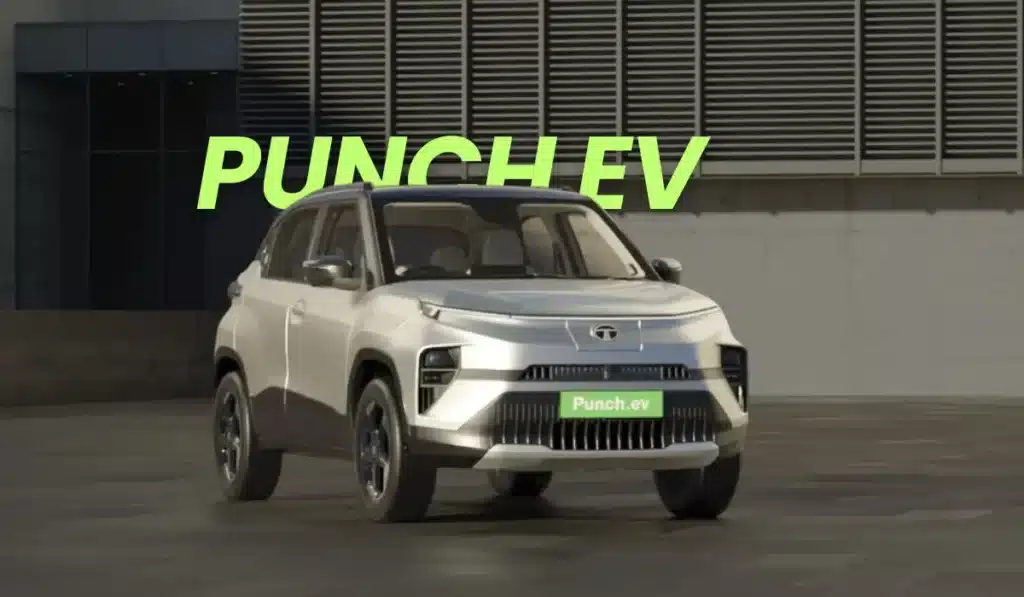 Tata Punch.ev updated electric SUV exterior front view in India showcasing compact design