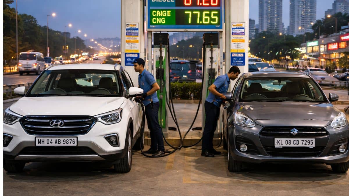 Petrol and diesel cars compared at an Indian fuel station in 2026 after fuel price changes