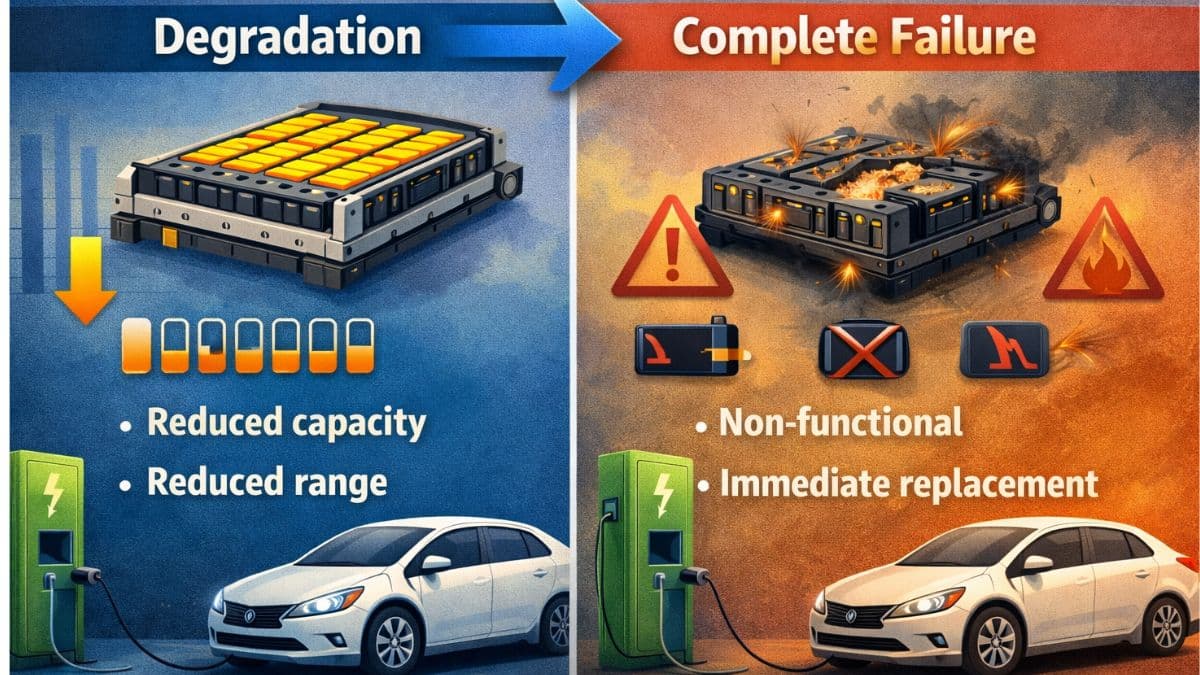 Degradation vs Complete Failure” comparing EV battery health: