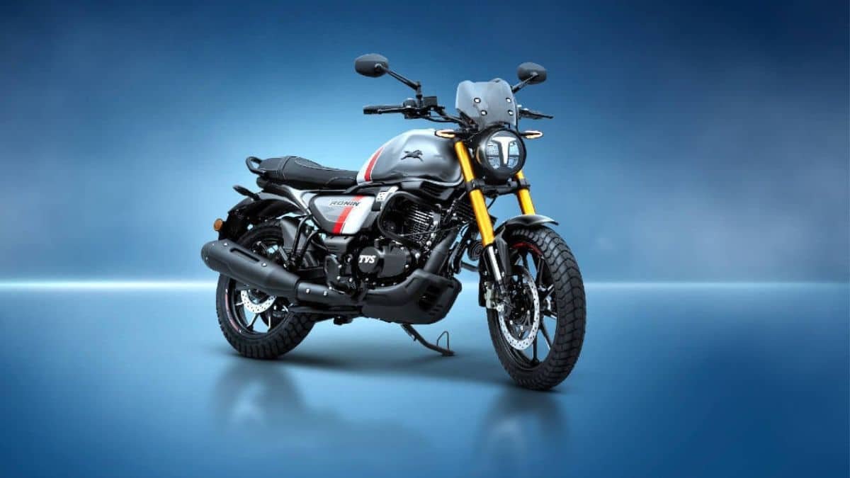 TVS Ronin ROK Edition and Apache motorcycles displayed at 2026 Rann Utsav in Gujarat desert