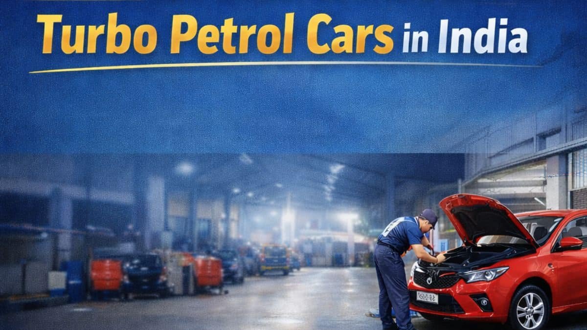 Close-up of turbo petrol engine bay in Indian car with visible turbocharger and service tools