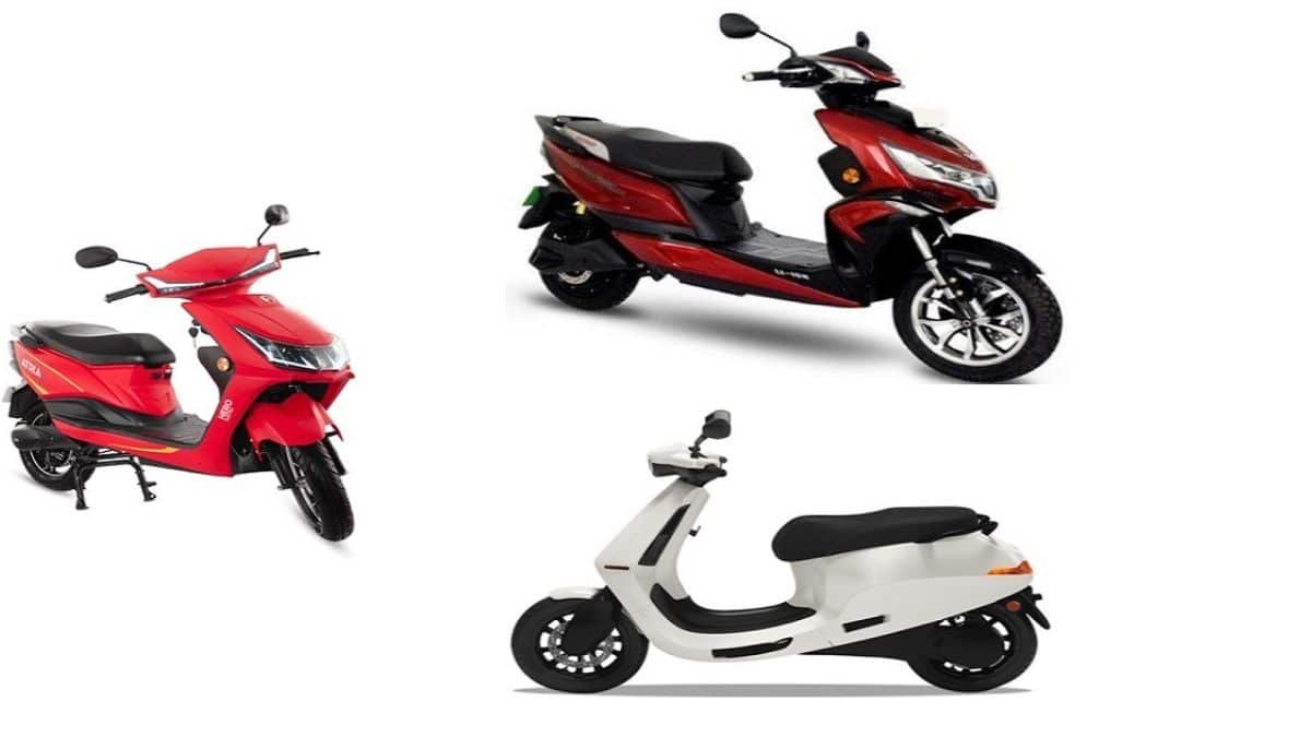 India electric scooter showroom display as monthly sales cross 100,000 units milestone