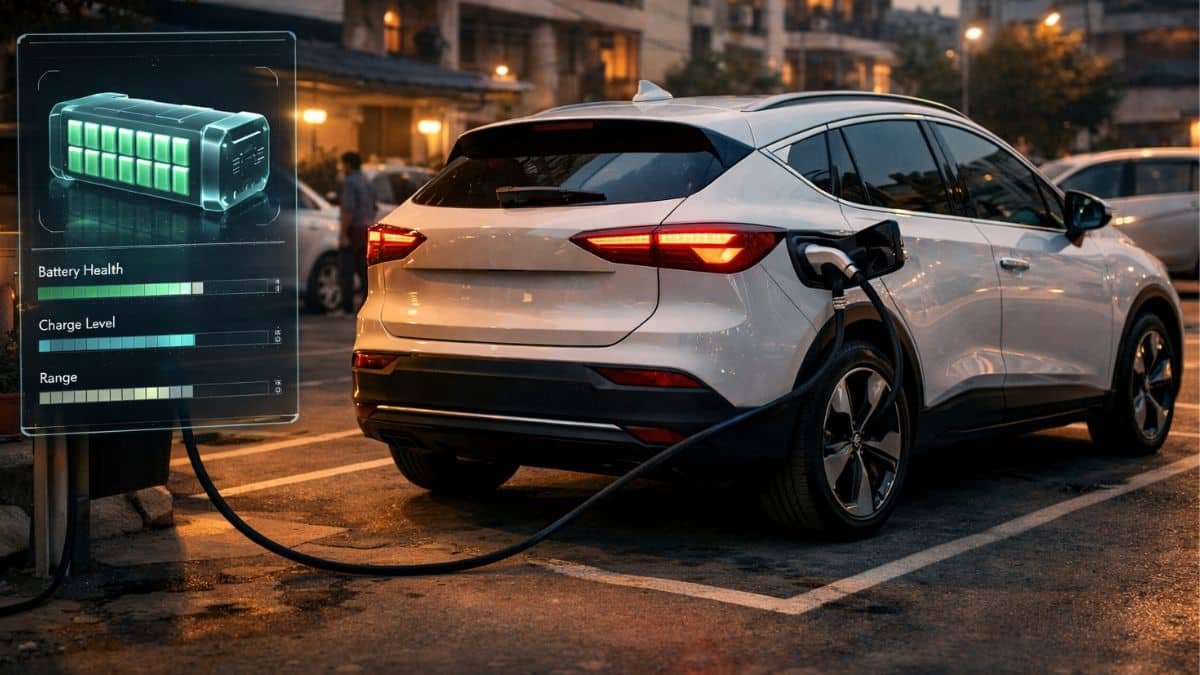 3-year-old used electric car charging in Indian residential parking area in 2026