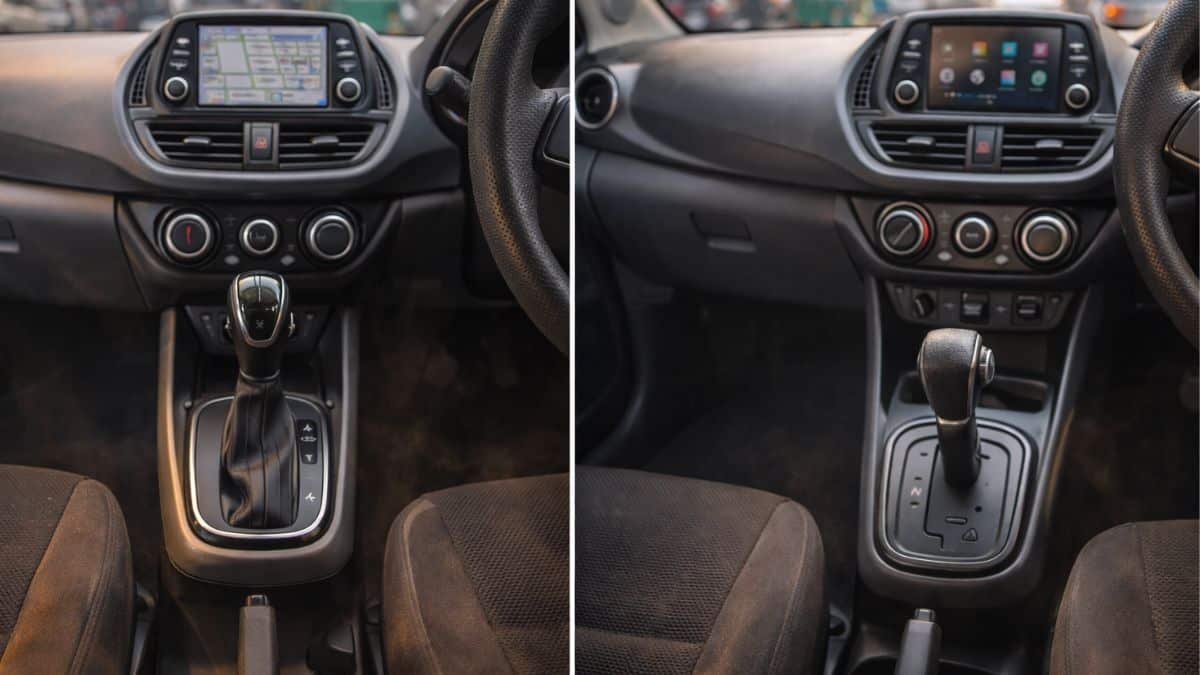 CVT and AMT gear selector comparison inside an Indian hatchback