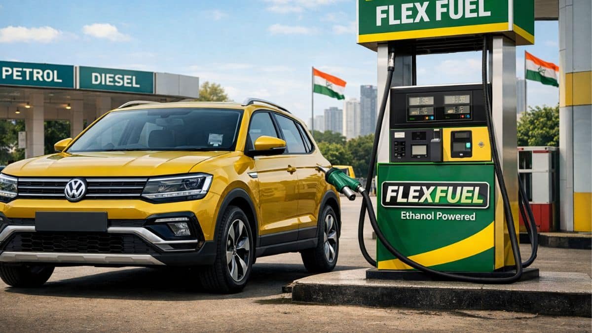 SUV refuelling at ethanol E20 flex-fuel pump in India highlighting alternative fuel strategy under upcoming emission norms
