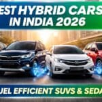 Best hybrid cars in India 2026 lineup featuring fuel efficient SUVs and sedans on a modern city road.