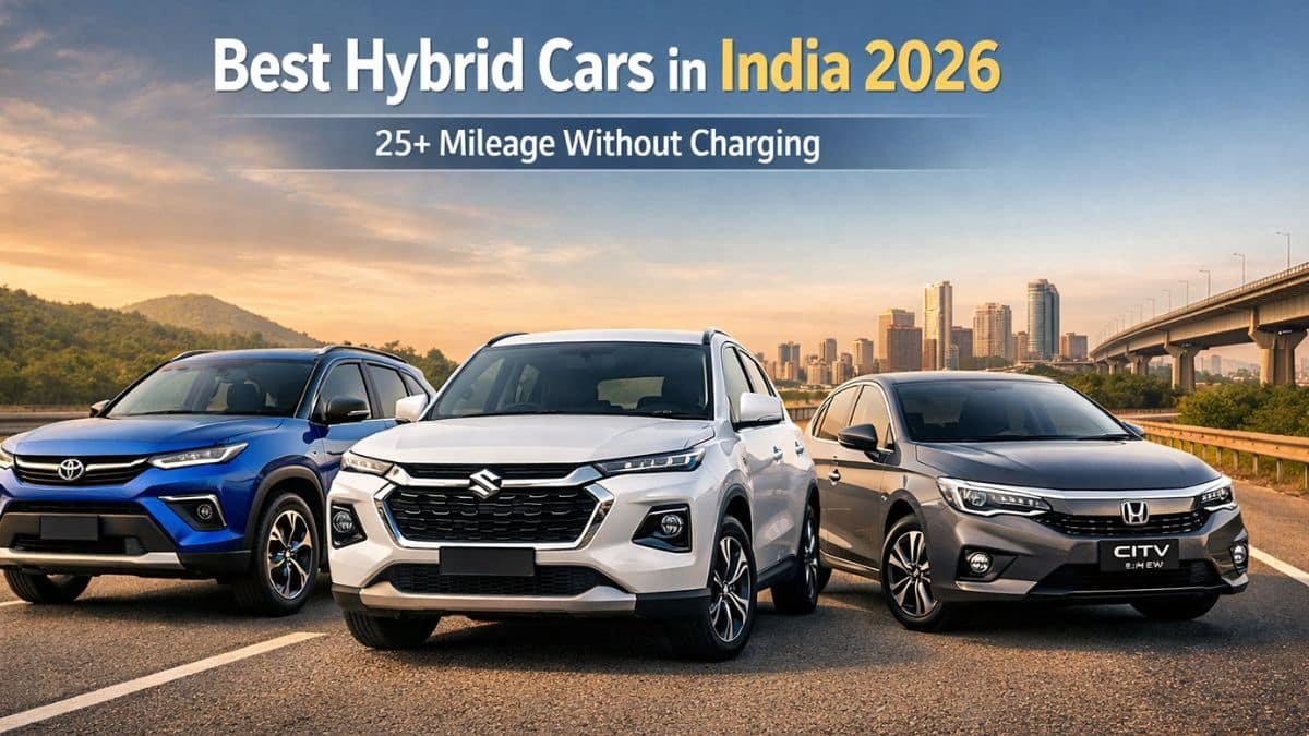 Best hybrid cars in India 2026 parked on Indian highway showing modern sedan and SUV