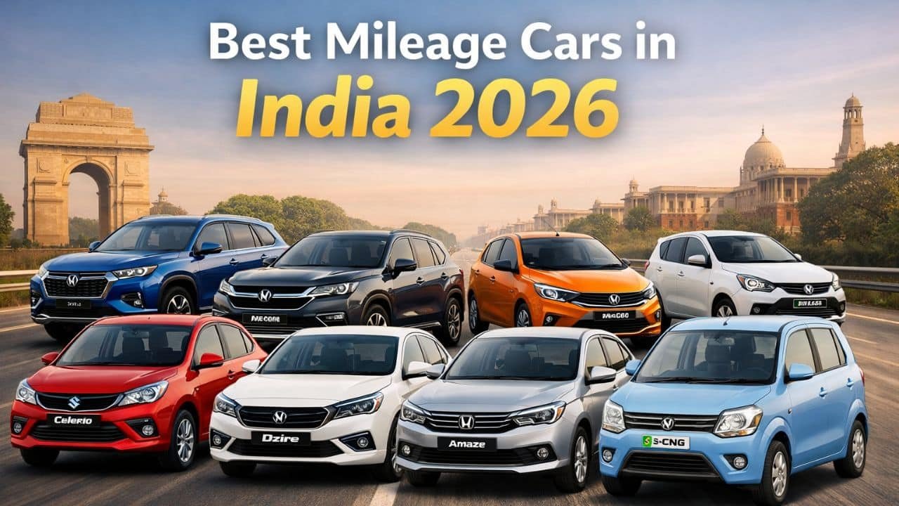 Best mileage cars in India in 2026 including hybrid, petrol, hatchback and CNG models on Indian roads