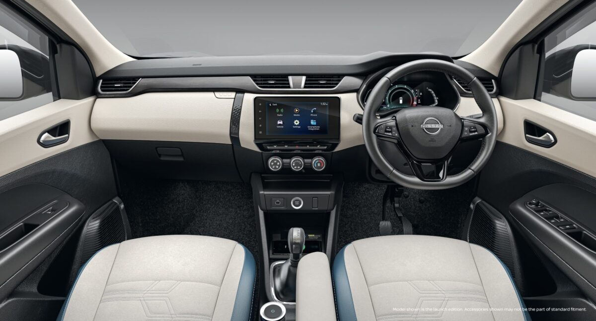 Nissan Gravite interior dashboard with touchscreen infotainment and digital instrument cluster