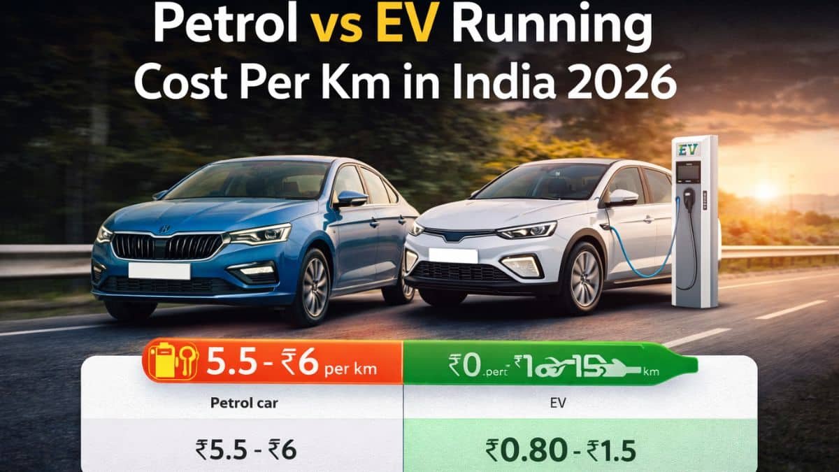 Petrol vs EV running cost per km comparison in India 2026 with cost calculation chart