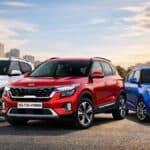 Upcoming hybrid SUVs and hatchbacks in India including Creta Hybrid, Seltos Hybrid and Swift Hybrid parked together on an Indian road