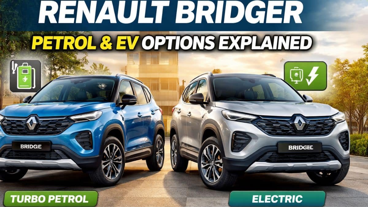 Renault Bridger SUV showing turbo petrol and electric versions side by side highlighting dual powertrain options in India