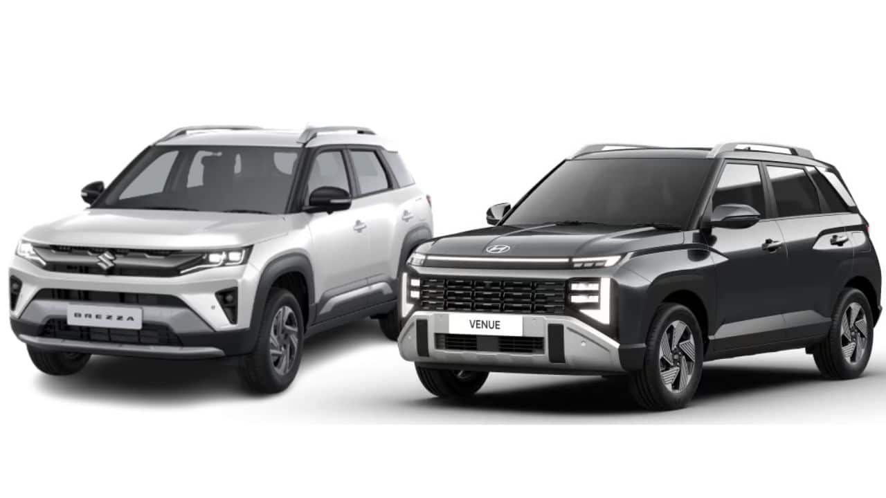 Maruti Suzuki Brezza 2026 facelift parked beside the second-generation Hyundai Venue for comparison