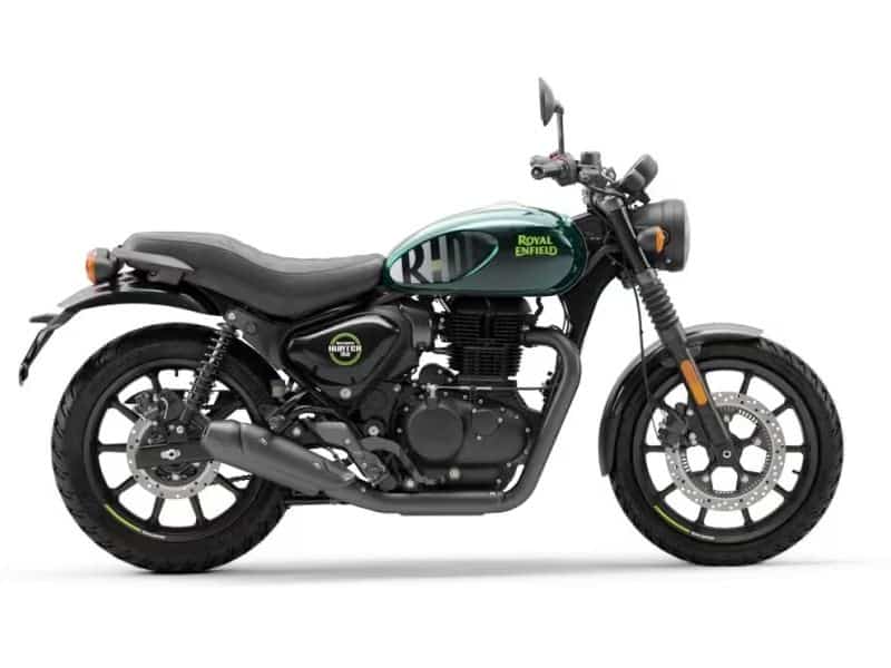 Royal Enfield Hunter 350 parked on an Indian street showing retro styling