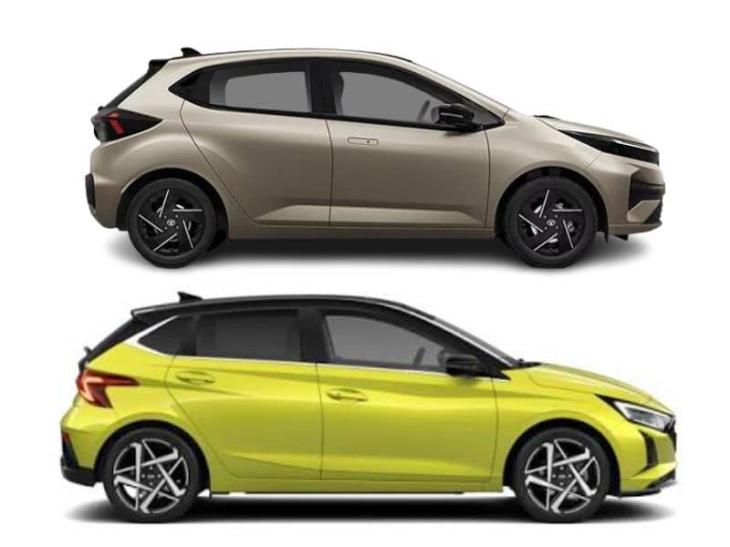 Tata Altroz and Hyundai i20 premium hatchbacks parked side by side