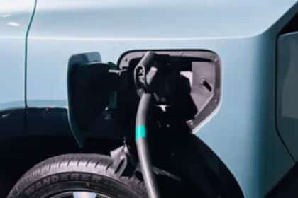 Tata Sierra EV charging port with DC fast charging cable connected