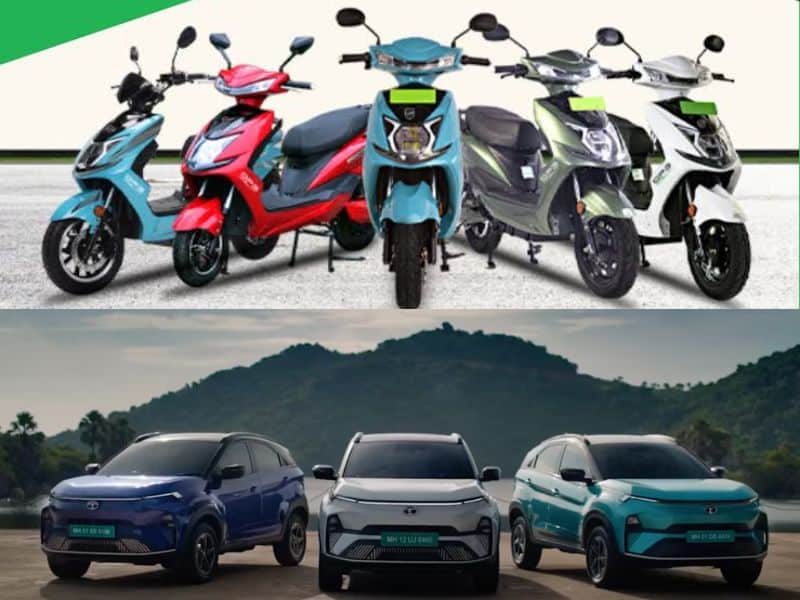 Electric scooter and electric SUV parked together representing India's EV lineup