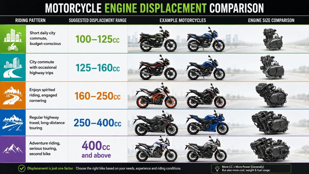 Motorcycle engines of different displacement sizes shown side by side