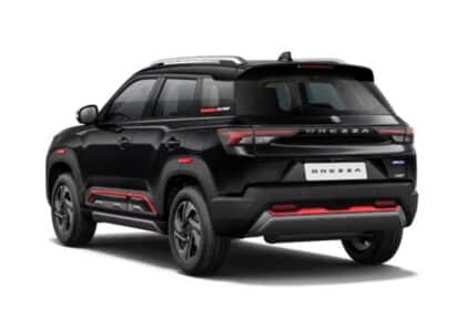 Maruti Suzuki Brezza 2026 facelift parked at a dealership showroom