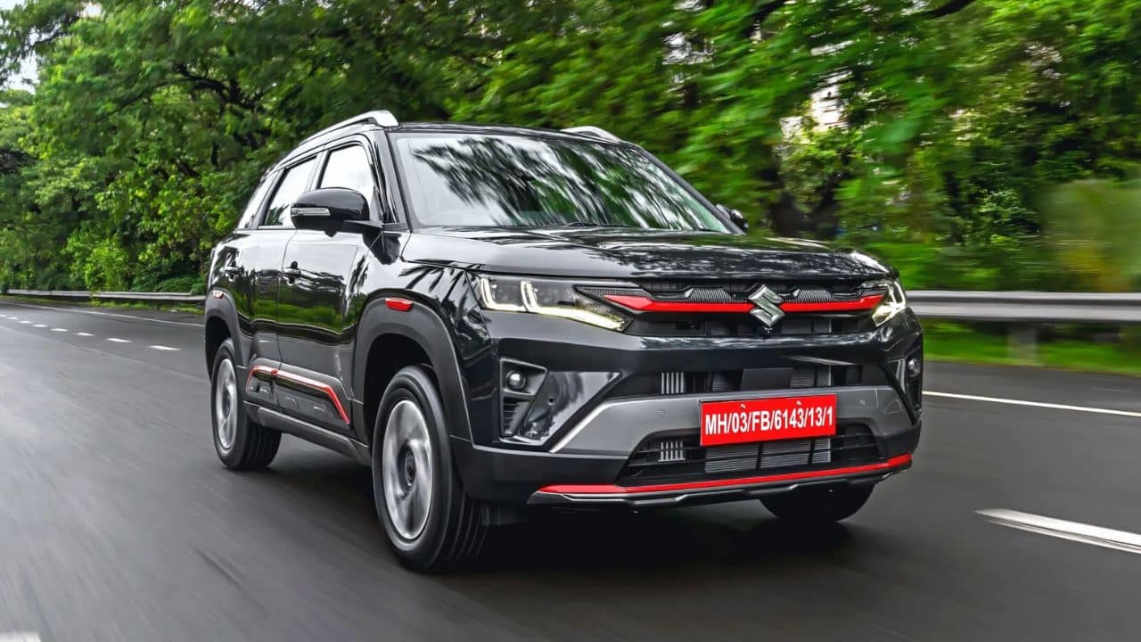 2026 Maruti Suzuki Brezza facelift rear three-quarter view showing new tail lamp design