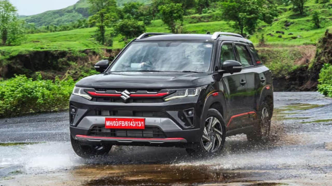Maruti Suzuki Brezza 2026 facelift being refuelled at a petrol pump in India