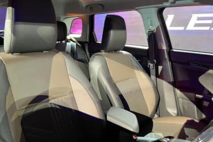 Brown leatherette front seats with ventilation controls in the 2026 Maruti Suzuki Brezza facelift