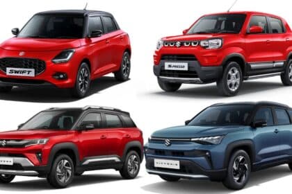 Maruti Suzuki hatchback and SUV models side by side, illustrating India's 2026 small-car versus SUV sales trend.