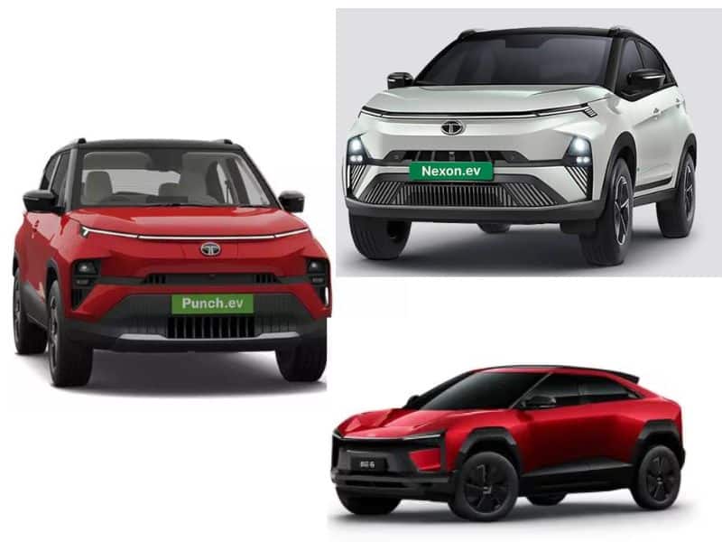Tata Punch EV, Tata Nexon EV, and Mahindra BE 6 parked together showing different electric SUV segments