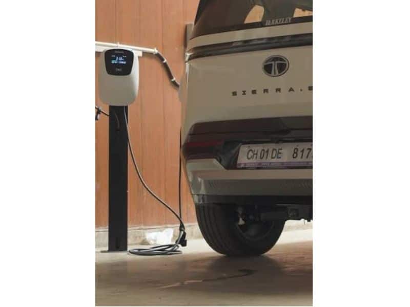 Tata Sierra EV plugged into a 7.2kW AC home charging unit
