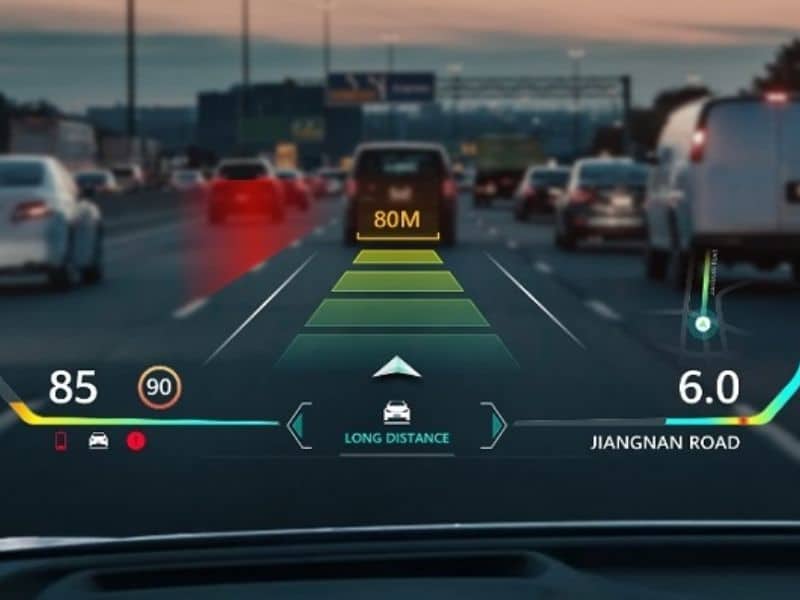 Tata Sierra EV AR Head-Up Display projecting navigation guidance onto the windshield