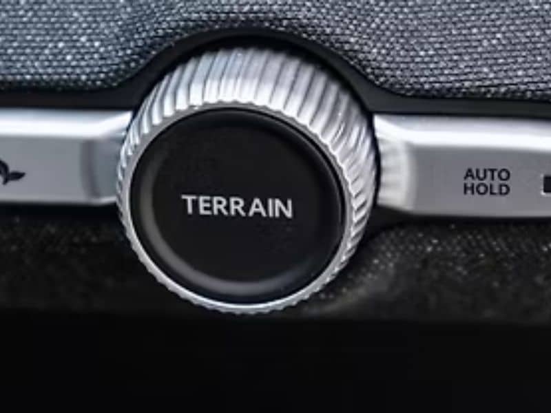 Tata Sierra EV digital instrument cluster displaying terrain mode selection screen