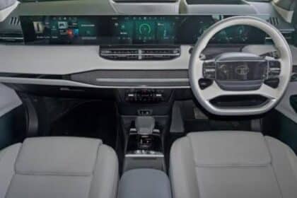 Tata Sierra EV interior dashboard showing the touch-sensitive climate control panel