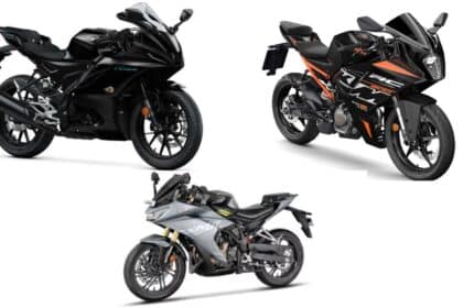 Side-by-side comparison of the upcoming Yamaha YZF-R2, KTM RC 200 and Hero Karizma XMR 210 sport motorcycles.