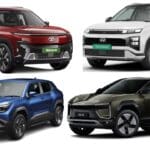 Lineup of electric SUVs of different sizes parked together, representing the range of electric SUVs available in India